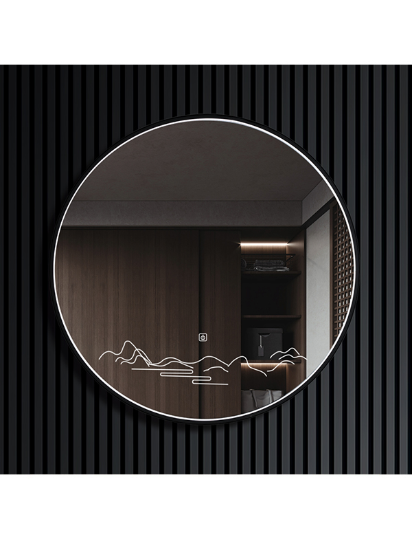 Specchio da bagno rotondo con cornice nera di design impermeabile